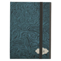 Teal Blue Tooled Leather Look Personalized iPad Air Case