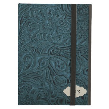 Teal Blue Tooled Leather Look Personalized iPad Air Case