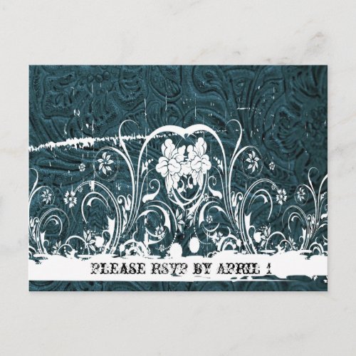 Teal Blue Tooled Leather RSVP Invitation Postcard