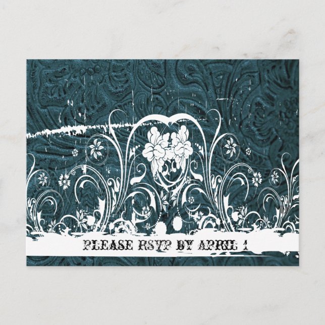 Teal Blue Tooled Leather RSVP Invitation Postcard (Front)