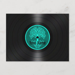 Teal Blue Tree of Life Personalized Vinyl Record Postcard