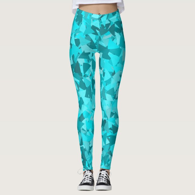 Teal Blue Triangle Pattern Leggings (Front)
