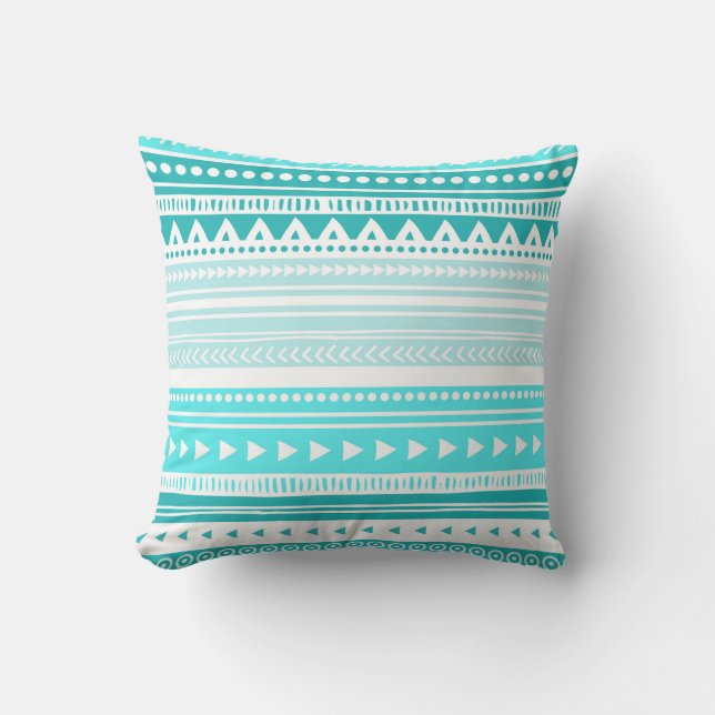 Teal Blue Tribal Decorative Pillow (Front)