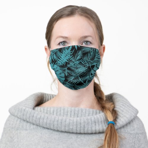 Teal blue tropical palm leaf pattern chic modern adult cloth face mask
