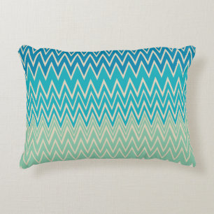 Teal Blue, turquoise and Green Zigzags Accent Pillow