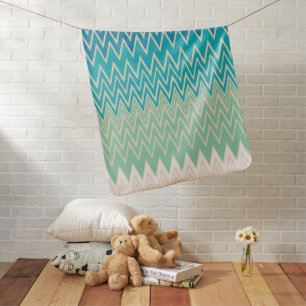 Teal Blue, turquoise and Green Zigzags Baby Blanket