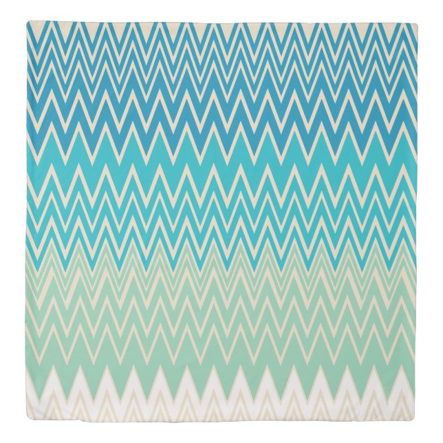 Teal Blue, turquoise and Green Zigzags   Duvet Cover (Front)