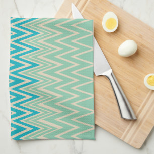 Teal Blue, turquoise and Green Zigzags   Kitchen Towel
