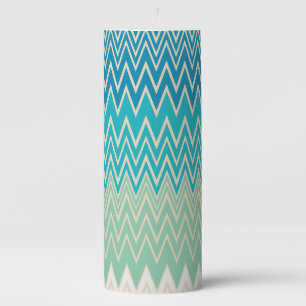 Teal Blue, turquoise and Green Zigzags Pillar Candle