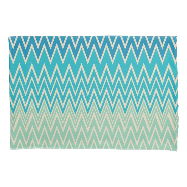 Teal Blue, turquoise and Green Zigzags  Pillow Case (Front)
