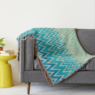Teal Blue, turquoise and Green Zigzags Throw Blanket