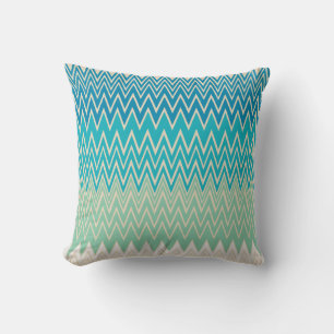 Teal Blue, turquoise and Green Zigzags Throw Pillow