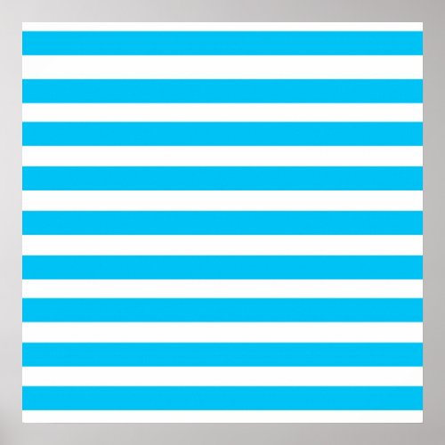 Teal Blue Turquoise and White Stripes Pattern Poster