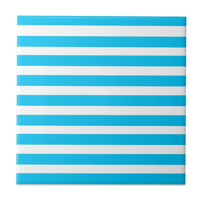 Teal Blue Turquoise and White Stripes Pattern Tile