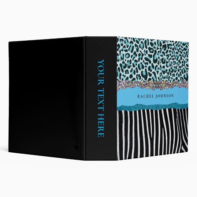 Teal Blue Turquoise Girly Modern Glam Retro 3 Ring Binder (Background)