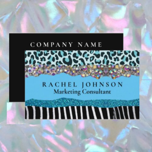 Teal Blue Turquoise Girly Modern Glam Retro Busine Business Card