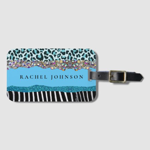 Teal Blue Turquoise Girly Modern Glam Retro Luggage Tag