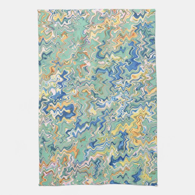Teal Blue Turquoise Green Chic Unique Pattern Kitchen Towel (Vertical)