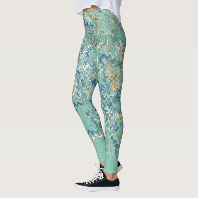 Teal Blue Turquoise Green Chic Unique Pattern  Leggings (Left)
