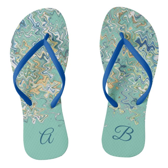 Teal Blue Turquoise Green Chic Unique Personalized Flip Flops (Footbed)