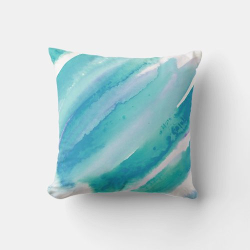 Teal Blue Turquoise Green Ombre Watercolor Throw Pillow