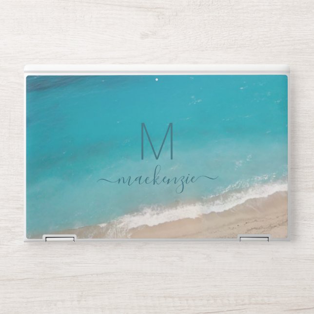 Teal Blue Turquoise Ocean Beach Personalized HP Laptop Skin (Front)
