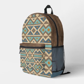 Teal Blue Turquoise Orange Brown Tribal Art Printed Backpack by All_In_Cute_Fun at Zazzle
