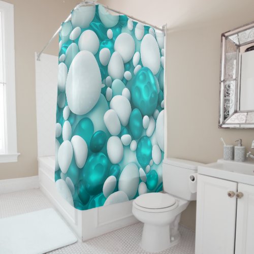 Teal Blue Turquoise Pearl Aqua White Abstract Shower Curtain