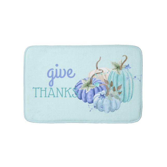 Teal Blue Turquoise Pumpkin Autumn Fall Bath Mat (Front)