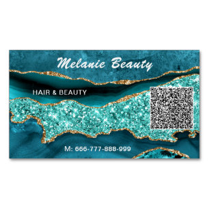 Teal Blue Turquoise QR Code Business Card Magnet