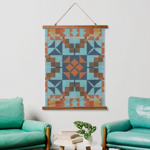 Teal Blue Turquoise Rust Orange Brown Tribal Art Hanging Tapestry