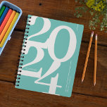 Teal Blue Typographic 2024 Planner<br><div class="desc">Minimalist annual planner featuring a teal blue background,  the year "2024" in a large serif font design,  and your name.</div>