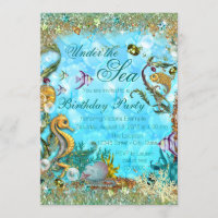 Teal Blue Under the Sea Birthday Party Invitation