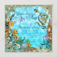 Teal Blue Under the Sea Birthday Party Invitation