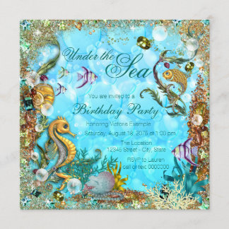 Teal Blue Under the Sea Birthday Party Invitation
