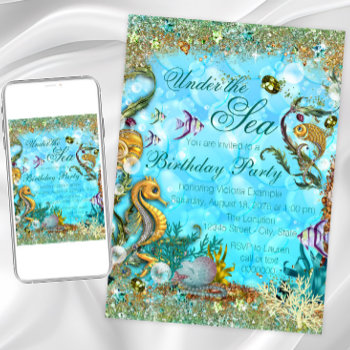 Teal Blue Under The Sea Birthday Party Invitation by InvitationCentral at Zazzle