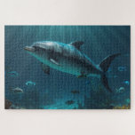 Teal Blue Underwater Dolphin Scene II Jigsaw Puzzle