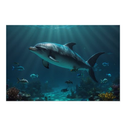 Teal Blue Underwater Dolphin Scene II Poster