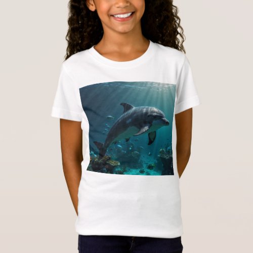 Teal Blue Underwater Dolphin Scene II T_Shirt