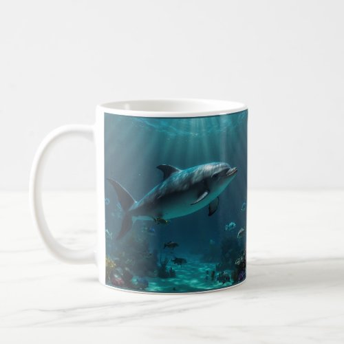 Teal Blue Underwater Dolphin Scenes Coffee Mug