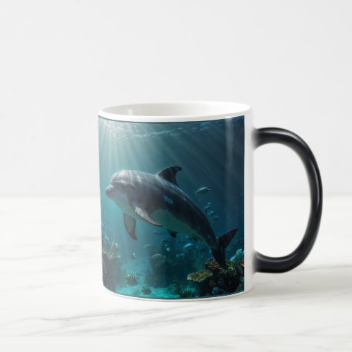Teal Blue Underwater Dolphin Scenes Magic Mug