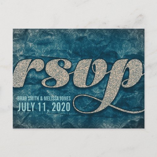 TealBlue Urban Damask RSVP Postcard