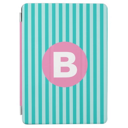 Teal Blue Vertical Striped Pink Circle Monogram iPad Air Cover