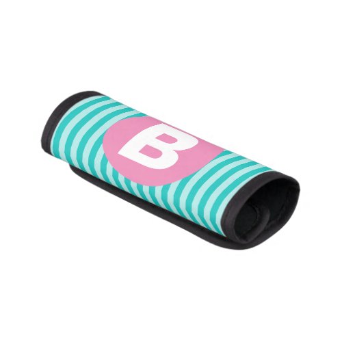 Teal Blue Vertical Striped Pink Circle Monogram Luggage Handle Wrap