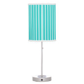 Teal Blue Vertical Striped Pink Circle Monogram Table Lamp (Back)