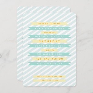 Teal Blue Vintage Banners Baby Shower Invitations