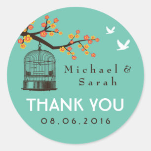 Teal Blue Vintage Bird Cage Floral Wedding Sticker
