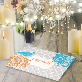 Teal Blue Vintage Bird Coral Terracotta Bridesmaid Placemat