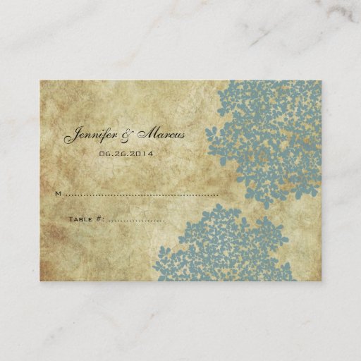 Customizable Teal Blue Vintage Floral Seating Card Business Card Template
