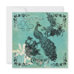 Teal Blue  Vintage Peacock Wedding Invitation